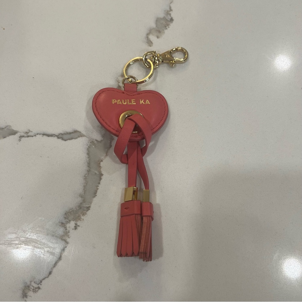 PAULE KA pink heart, puff heart & gold accent keychain